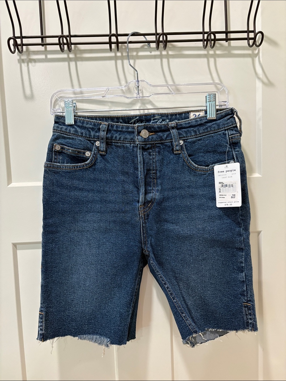 Free People Women’s Dark Blue Distressed Denim Shorts